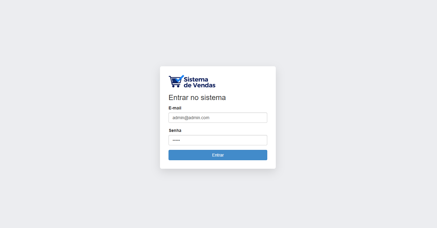 Tela real de login do Sistema de Vendas online